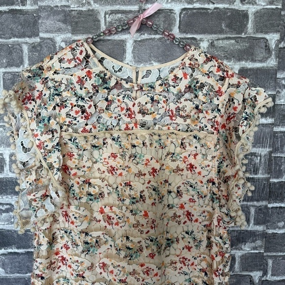 Tularosa Elba Rainbow Lace Mini Dress floral Pom poms - Picture 3 of 12